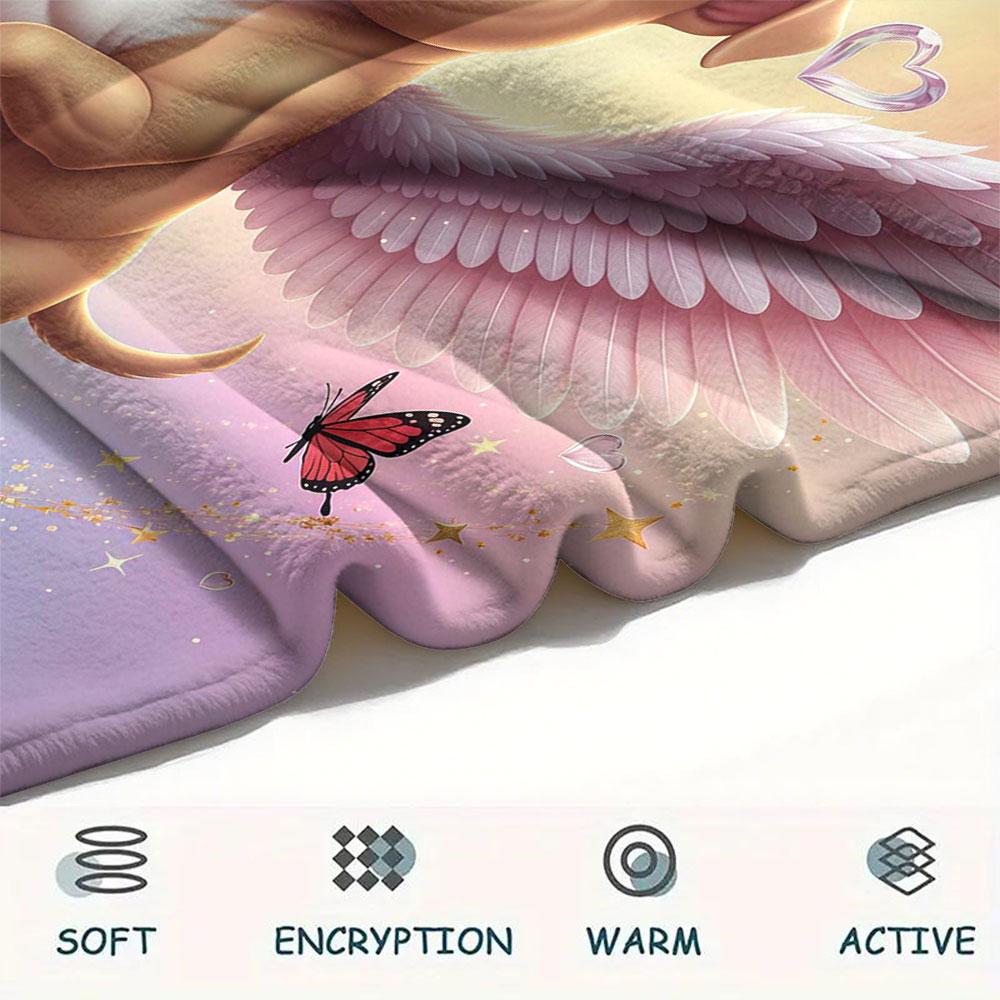 1Pc Angel Animals Print Flannel Blanket, High quality Comfortable for All Seasons, Home Decor, Warmth and Comfort, Perfect for Christmas Gifts