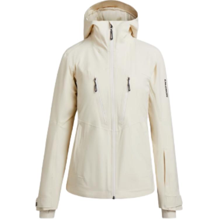 

Salomon Brilliant Snow Series Hooded Windproof Waterproof Comfortable Jacket Women jackets Gardenia-White C23339 S