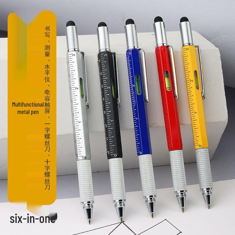 Multifunctional Metal Tool Pen with Level, Scale, Touchscreen Capacitive Tip, and Phillips Screwdriver