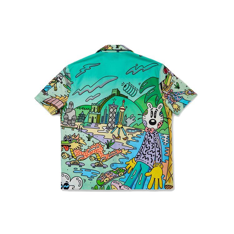 Li-Ning Steven Harrington Series Cartoon Print Casual Short Sleeve Shirt Unisex Tops Green ASHR137-1