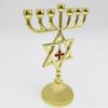 7 Branch Metal Menorah with Cross Pendant Vintage Hanukkah Candlestick Star of David Jewish Candle Holder Stand Ornament