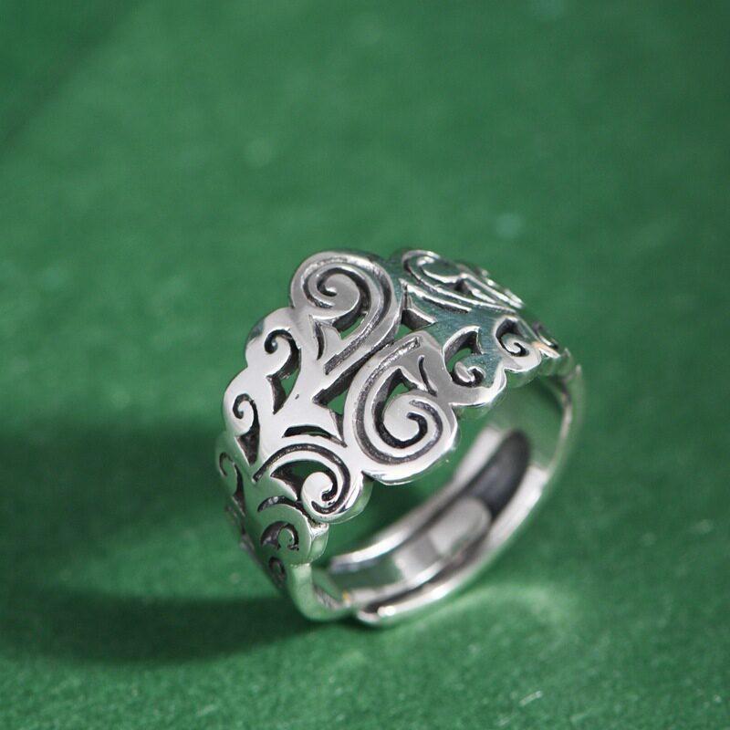 Vintage Oxidized Medieval Square Cross Adjustable Open Ring Men Women Copper Geometric Hollow Design Adjustable Open Band