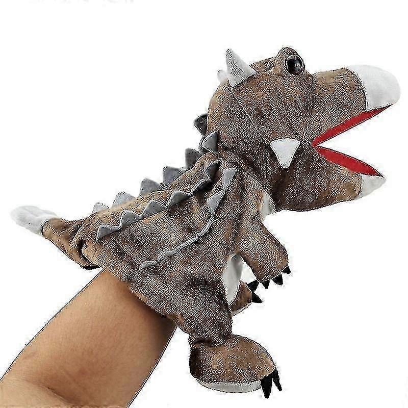 Cartoon open-mouthed Tyrannosaurus Rex hand puppet, interactive dinosaur plush toy for toddlers, Aetosaurus