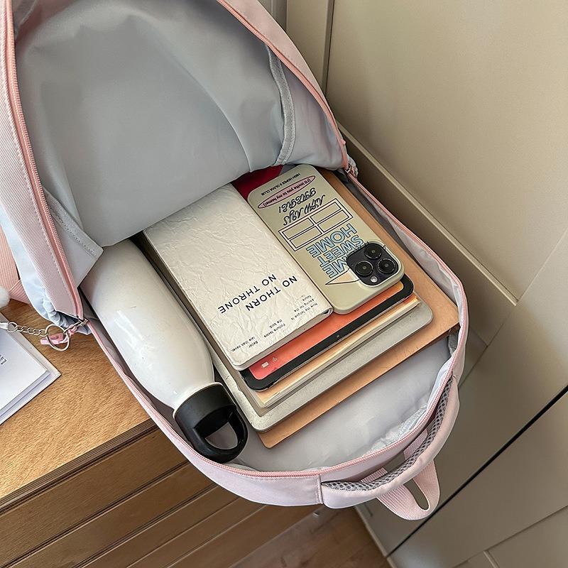 School Bag, New High-value College Style, Fresh and Sweet Backpack, Contrasting Color Splicing, Light and Large-capacity Backpack.