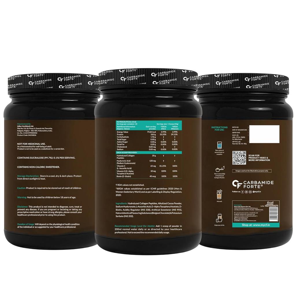 Σκόνη Υδρολυμένου Κολλαγόνου Carbamide Forte για Γυναίκες & Άνδρες 460g | Βελγική Σοκολάτα | Τύπου I & III