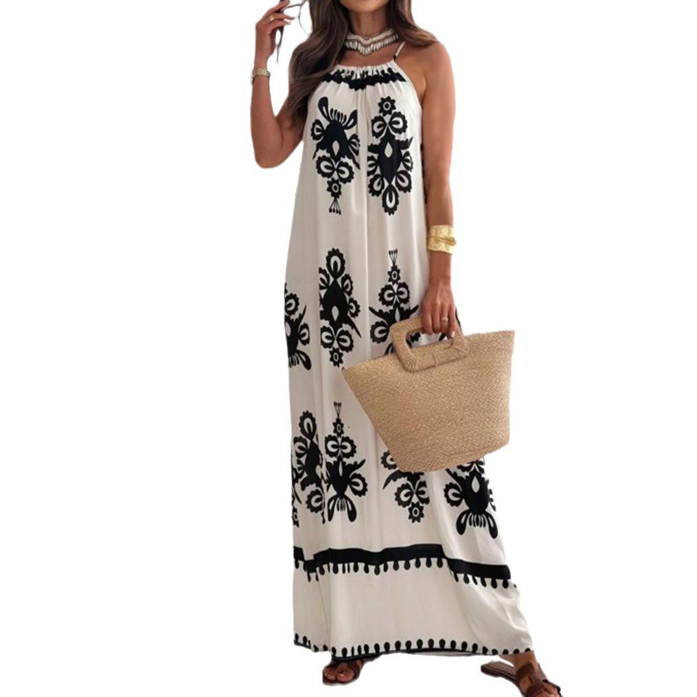Dress summer women's new product European and American positioning flower printing suspender skirt