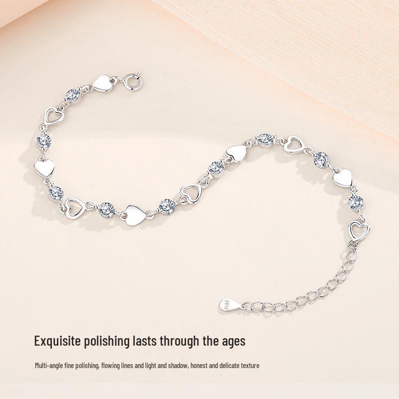 Tichya Heart Zircon Sparkle Bracelet for Women: S925 Sterling Silver, Korean Niche Design 925 Silver