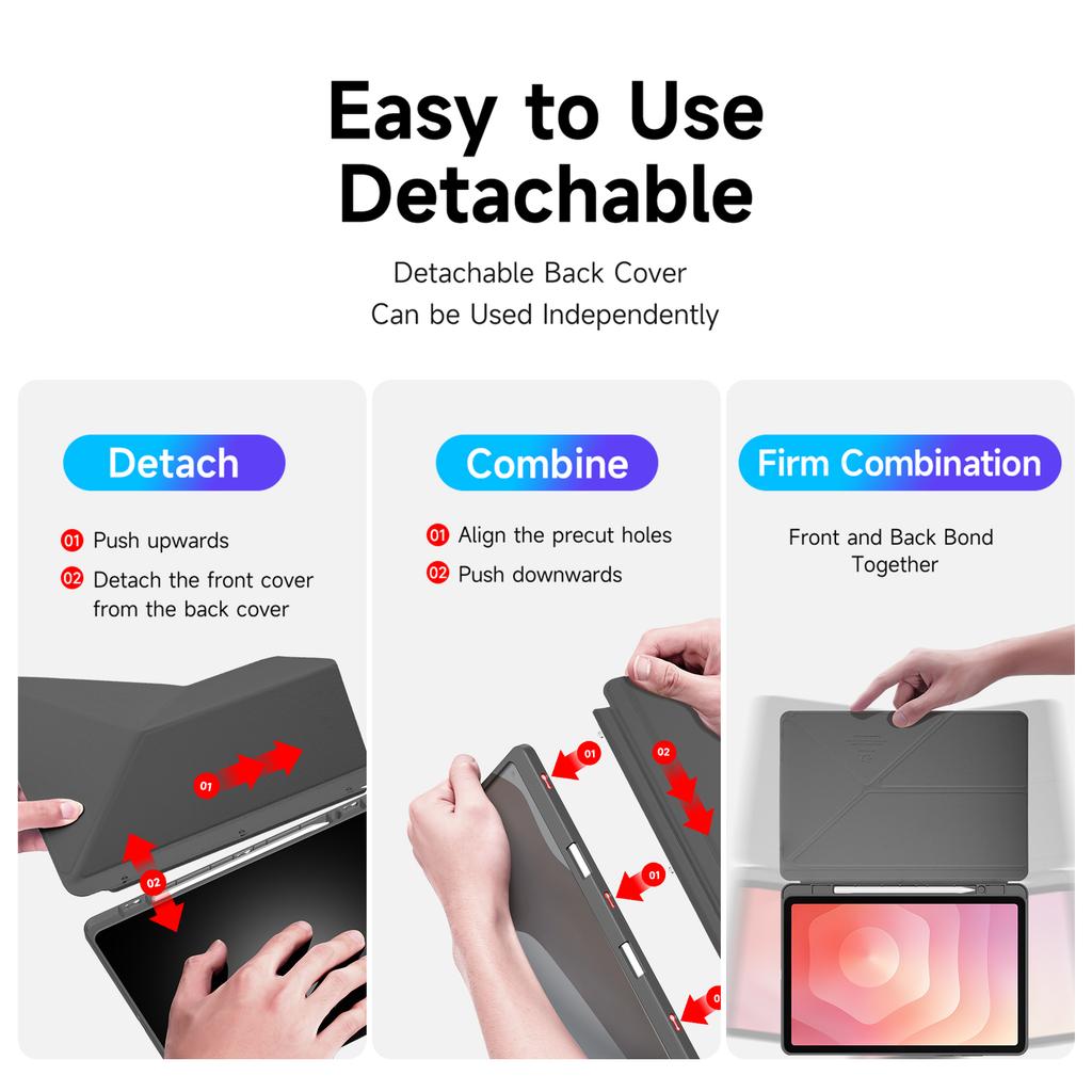 For Samsung Galaxy Tab S11 Case DUX DUCIS Magi Series Detachable Origami Stand Leather+PC+TPU Clear Back Cover