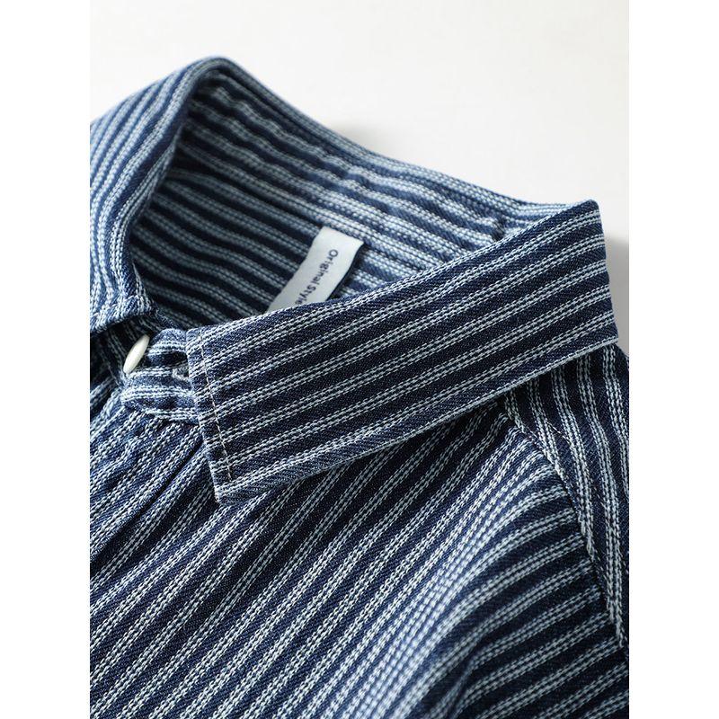 Japanese Style Vintage Stripe Denim Shirt Jacket Men Trendy Brands Autumn Long Sleeve Export Men's Clothing Casual Work Clothes Shirt