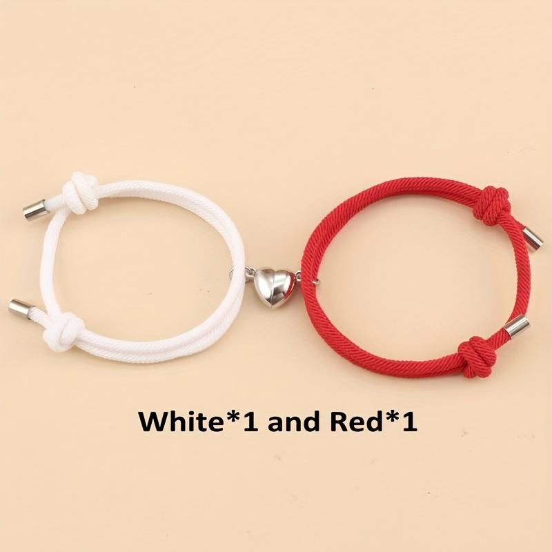 2pcs/set Magnetic Heart Charm Braided Rope Adjustable Bracelets For Couples, Holiday Birthday Gift For Boyfriends / Girlfriends