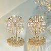 Cute Female White Snowflower Stud Earrings Vintage Gold Color Wedding  For Women