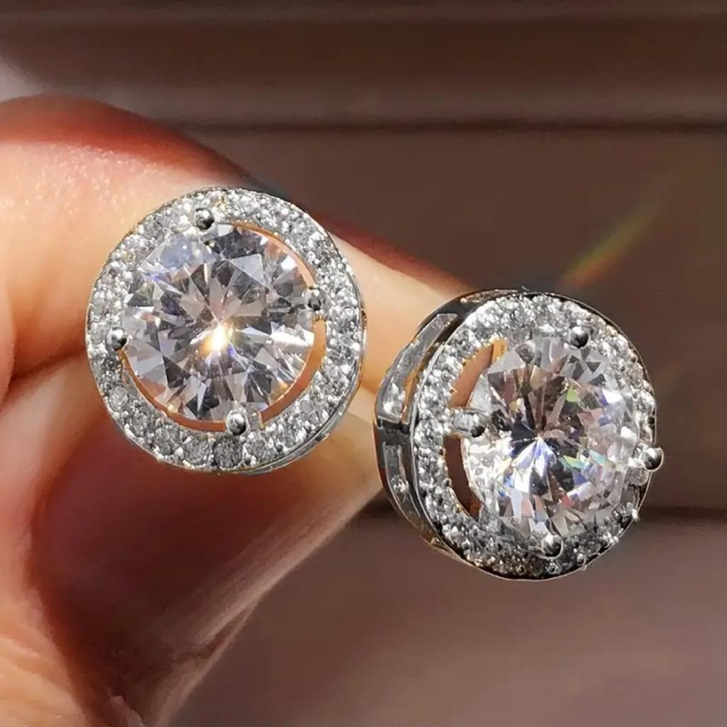 Round Diamond Stud Earrings Fashion European and American Women's Zircon Earrings Ear Jewelry