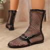 Fashion 2025 Summer New hollow Sandals Women's Mesh Roman Boots Black Sexy Short boots Ladies New Black Single Shoes Sandals Zapatos