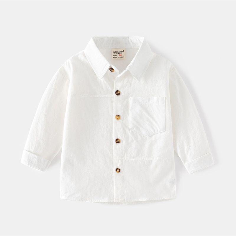 Children's Spring and Autumn Long-Sleeved Shirts for Boys, Casual and Fashionable Long-Sleeved Shirts for Boys, Solid Color Clothes for Baby Boys