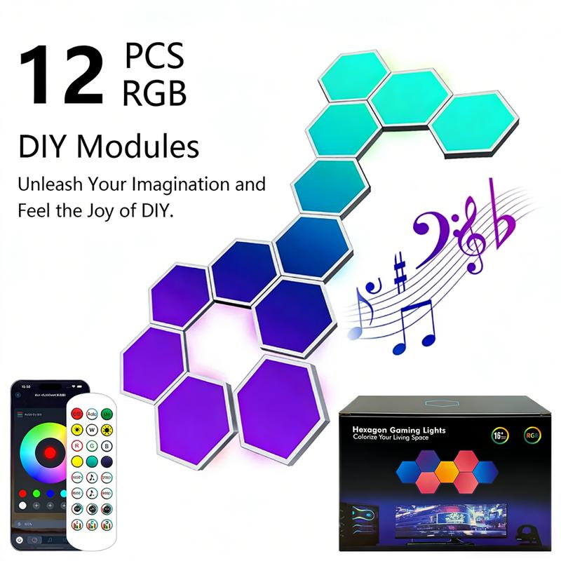 Hexagon Smart RGB Wall Light USB Color Changing Ambient Night Light DIY Mode Music Rhythm Sync APP Control for Game Room Bedroom
