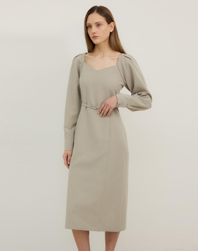 GIEMAR Squareneck H Line Dress (Belt Set) 2Colors Square Neck H-Line Dress Belt Set Two Colors