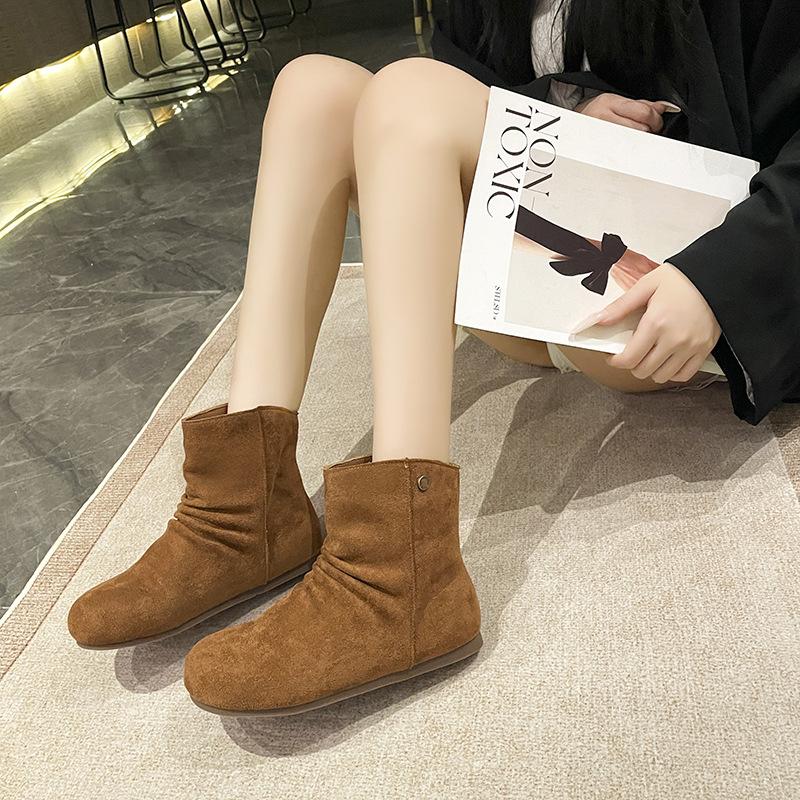 Wasteland Wind Folds Piled Boots Women's 2025 Autumn New Fashionable Versatile Lightweight Heightening Casual Short Boots Tide