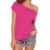Korean Style Casual Women's Slanted Neck Off-Shoulder Irregular Short-Sleeve T-shirt