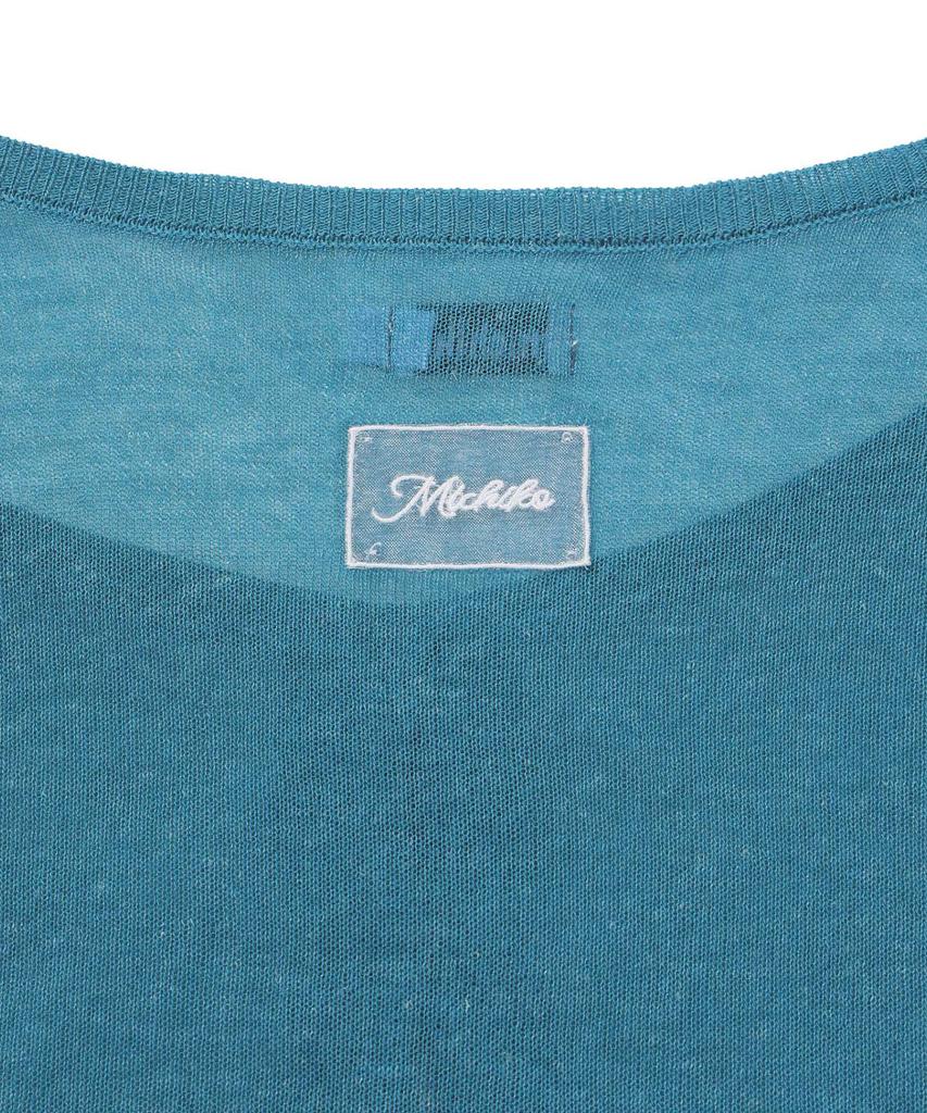 Michiko London Koshino Ruffle Off-Shoulder Cardigan Teal Blue