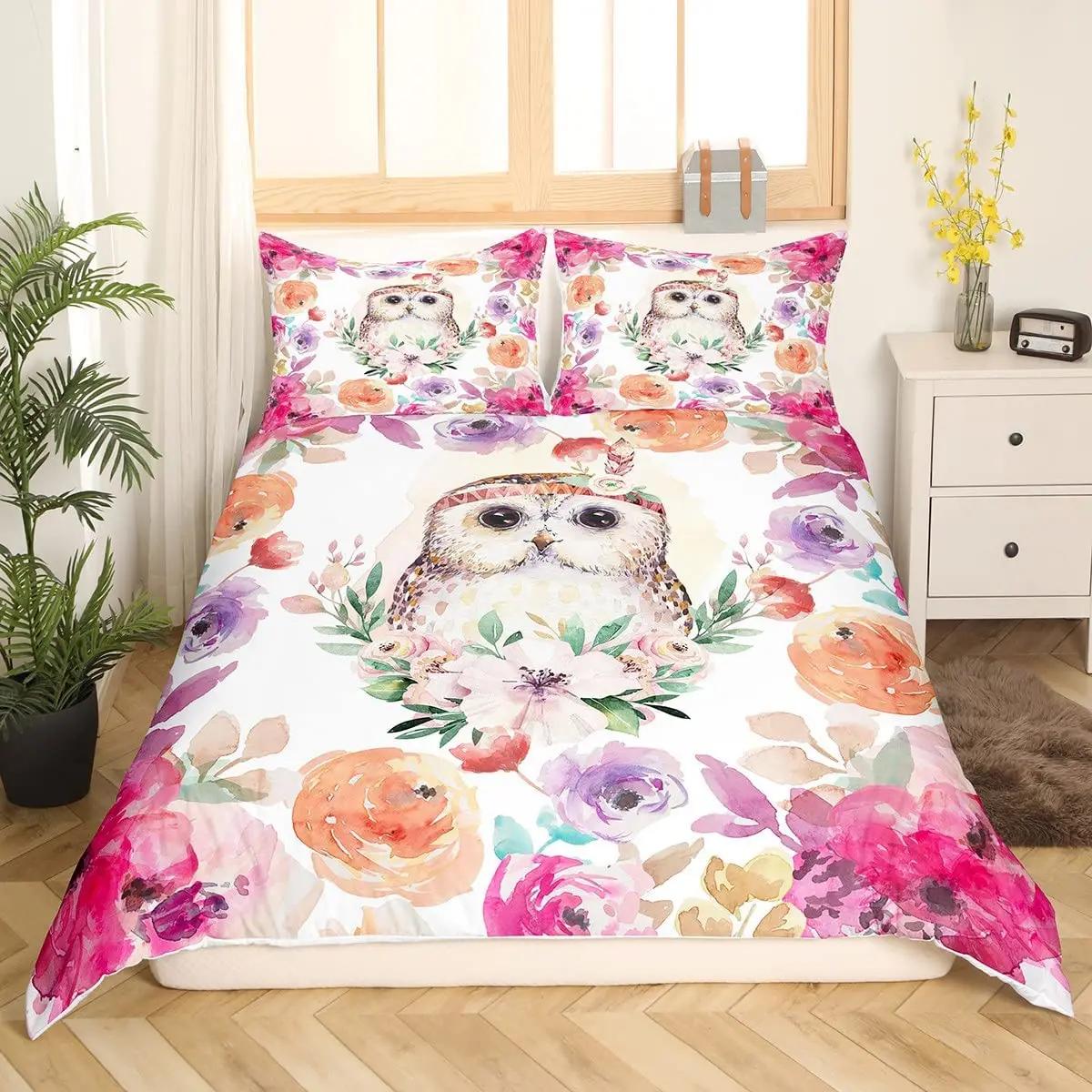 

Comforter Cartoon Owl Cute Kawaii Animals For Kids Girls Bedding Set King Queen Single Twin Size Polyester Comforter Comforter (quilt)-EU Single(135*200cm)3pcs