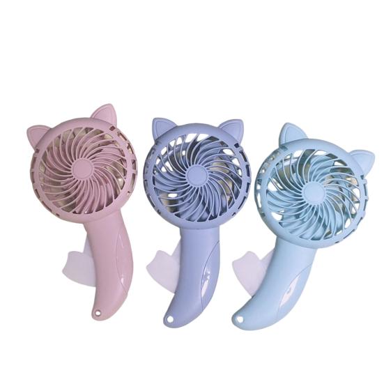 Ventilatore Portatile a Mano Cartoon con Foro per Cordino Orecchie di Gatto Vento Forte Tre Pale Mini Ventilatore Portatile Senza Batteria Carino Silenzioso Ventaglio a Pressione Manuale