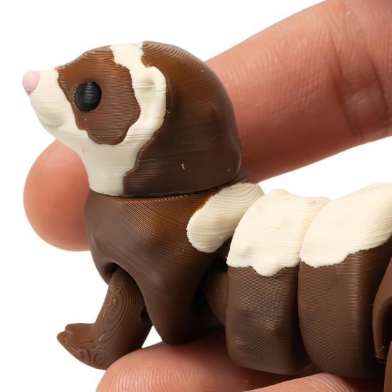 3D Printed Articulated Ferret Toy, Flexible Jointed Fidget Animal Figurine, Cute PLA Desktop Ornament & Car Decor, Stress Relief Kids Gift
