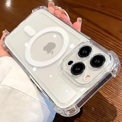 Luxuriöse, durchsichtige Magsafe-Telefonhülle zum kabellosen Laden für iPhone 15 14 13 12 11 Pro Max Plus, magnetisch, stoßfest, weiche Stoßstange