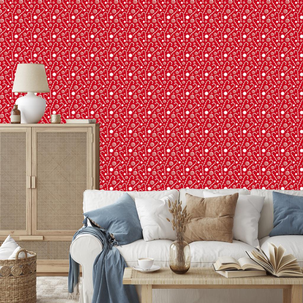 Christmas wallpaper mint red and coral motifs 50x1000