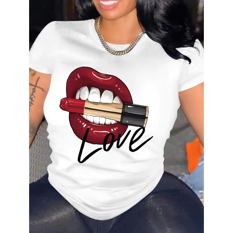 

Resort Style Spring and Summer Lip Graphic Print Women s Short-sleeved T-shirt S