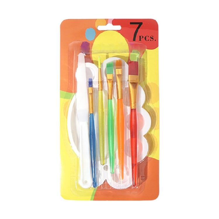 Kids Paintbrush with Palettes , Plastic Handle Paint Brush Easy to Clean for Toddler Gouaches Watercolor Oil Acrylic