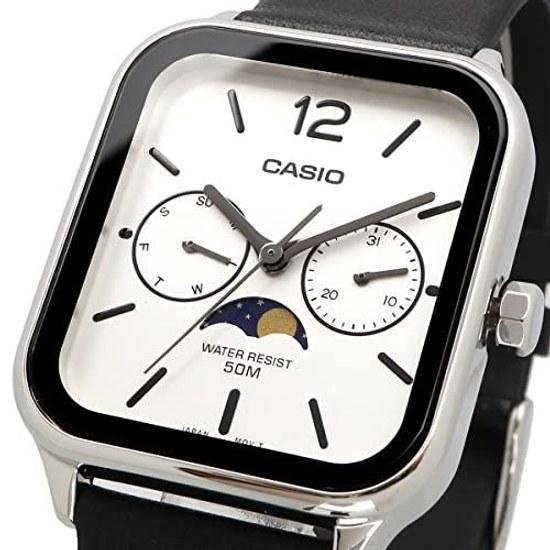 CASIO Standard Moon Phase Analog Mens Watch MTP-M305L-7AV Black Leather Band Silver Overseas Model