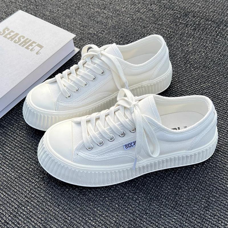 Popular Thick-soled White Canvas Board Shoes Women's Spring and Summer Ins Tide 2025 New Niche Versatile Casual Sports Shoes