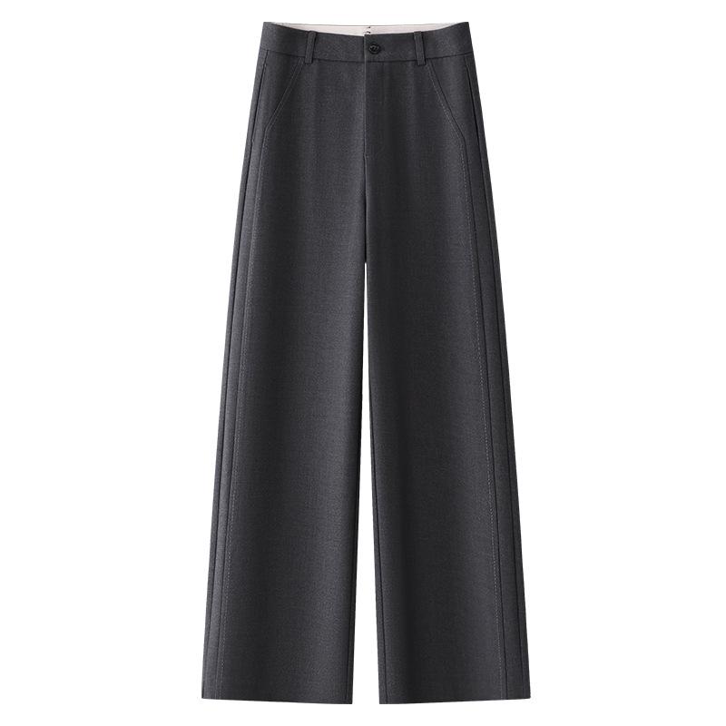 Women's High-Waisted Gray Wide-Leg Suit Pants - Autumn 2024