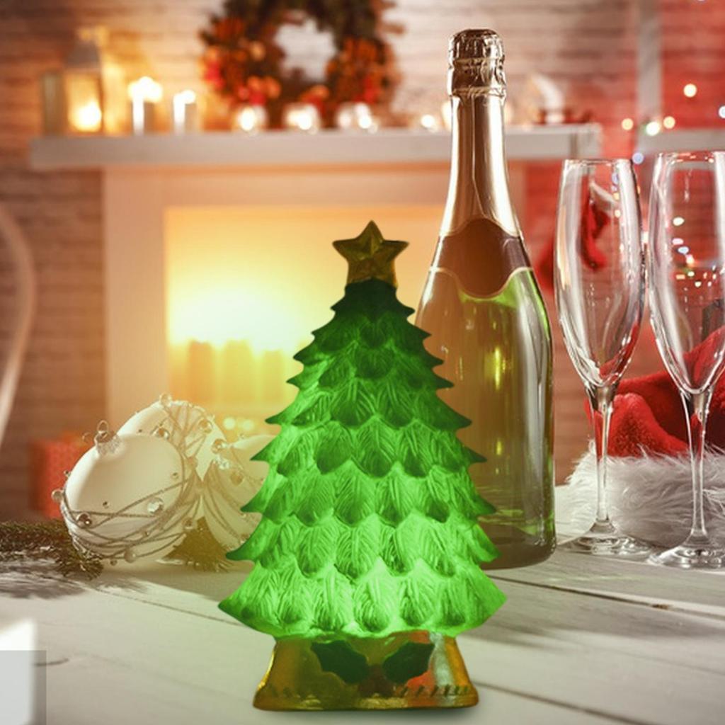 Luminous Christmas Tree Ornaments 8.5cm Resin Small Christmas Tree Figurines Home Decor With LED Light Christmas Decorations