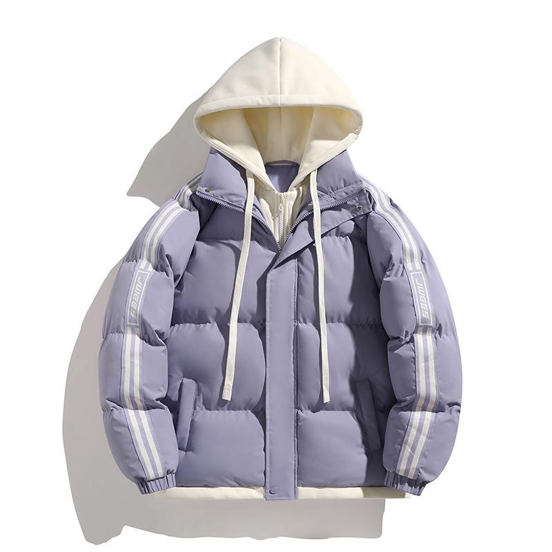 Fake Two-piece Cotton Jacket for Men Thickened Cotton Jacket for Winter Couples Coat Hong Kong Style Loose Hooded Bread Jacket