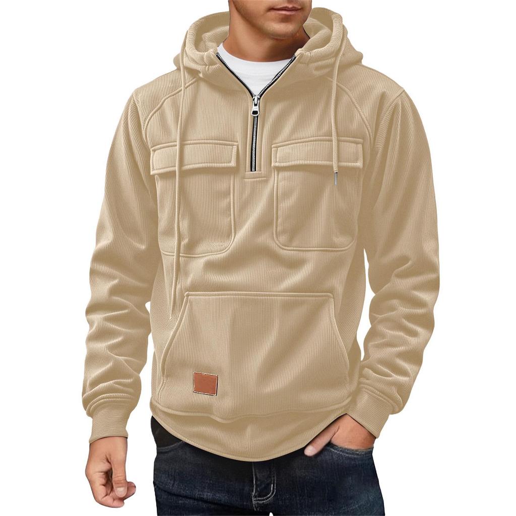 Men's Casual Multi-Pocket Zipper Hoodie - European Style for Autumn/Winter 2025