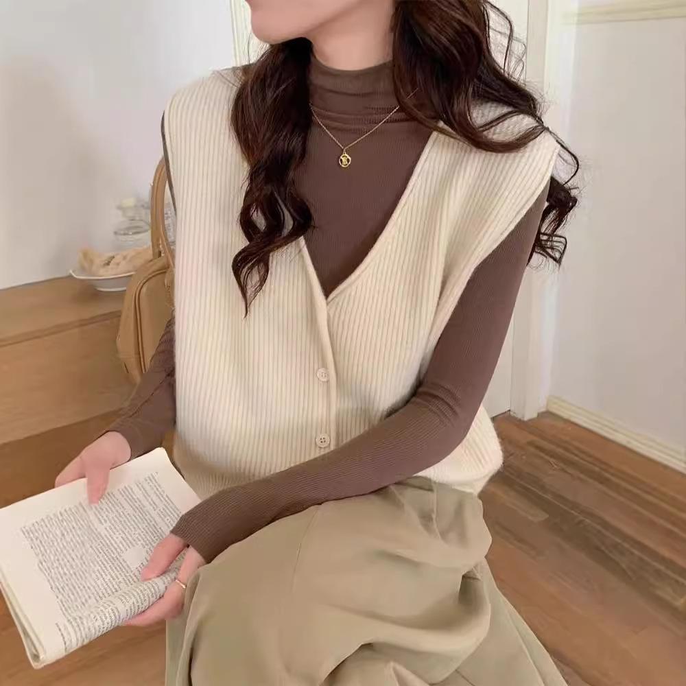 

2024 Women s V-Neck Sleeveless Cardigan Sweater - Loose Fit, Versatile Fashion for Spring & Autumn Layering Large [125-155] верблюд