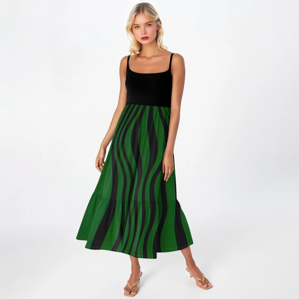 Women's Long Beach Casual Elegant Spaghetti Strap Maxi Dress Striped Low-key Flowing Bohemian Dress