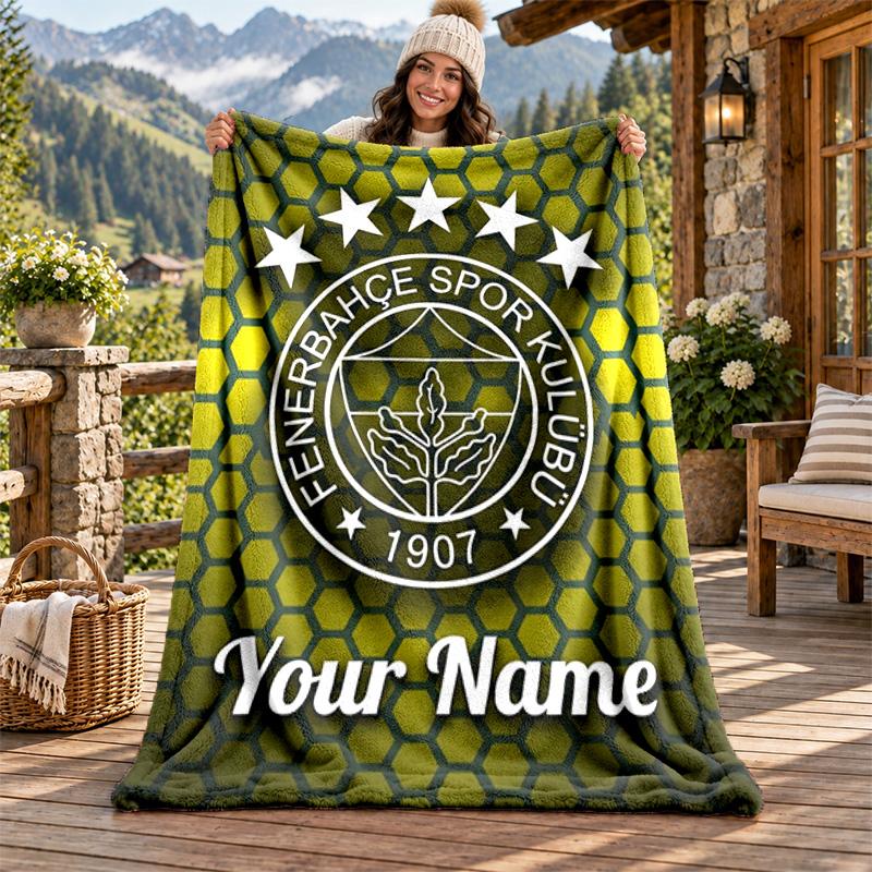 Fenerbahce Custom Name Flannel Blanket Personalized Soft Warm Plush Throw Blanket Customized Gift for Family Friends