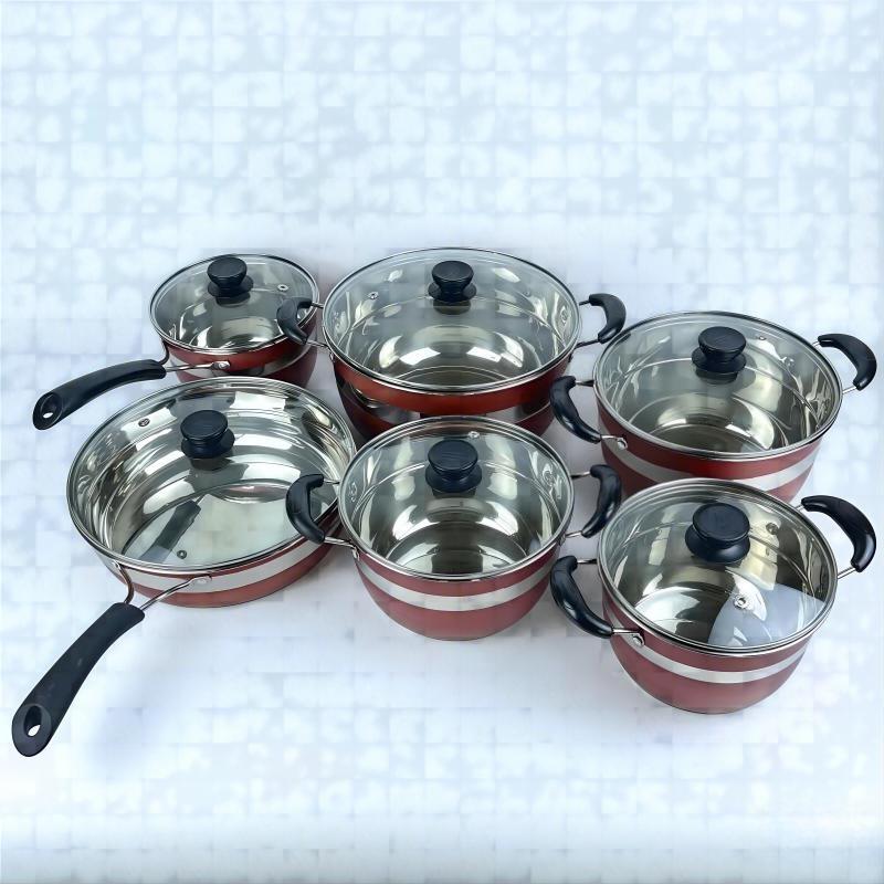 12-Piece Stainless Steel Cookware Set with Thickened Composite Bottom: Includes Frying Pan, Soup Pot, and Milk Pot.