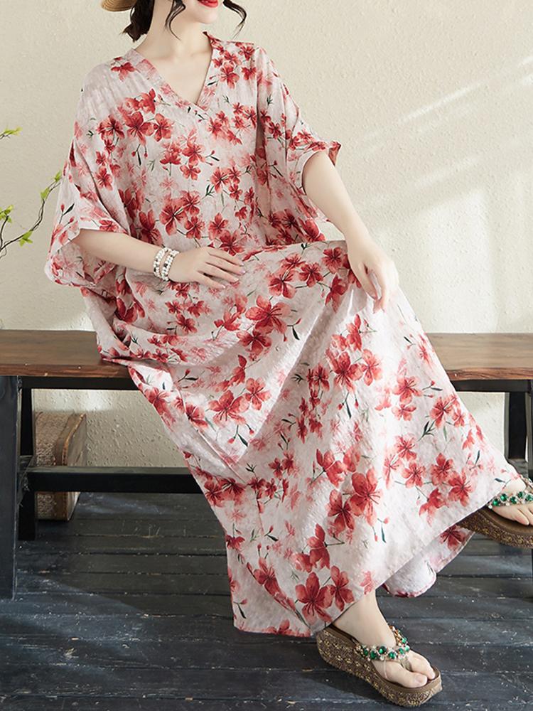 XITAO Batwing Print Flower Leisure Dress ZMY1006