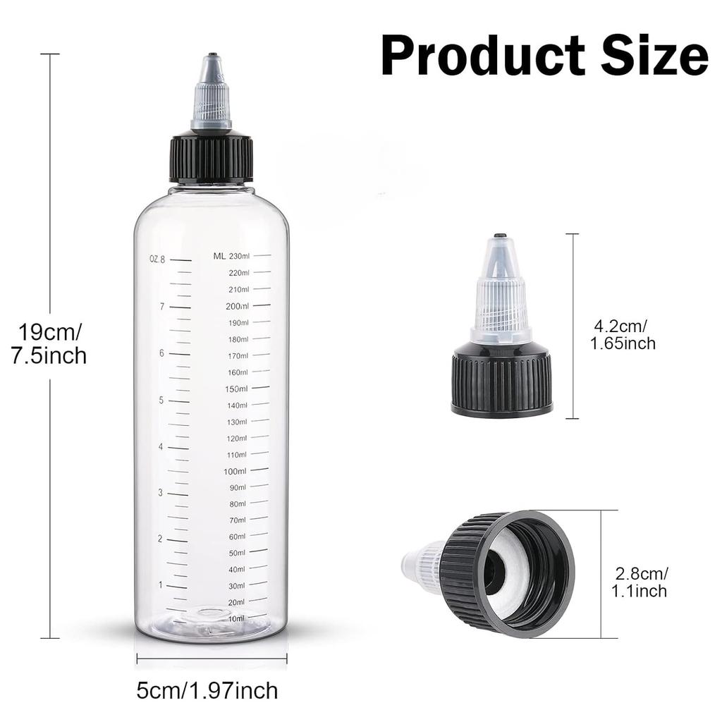 3pcs 230ml Clear Plastic Dispensing Bottles with Measurement Marks and Screw Caps - Refillable Round Dispenser Bottles