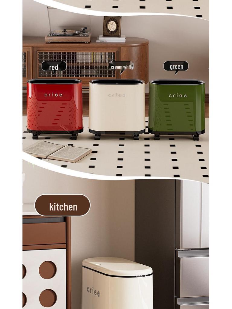 Red Oval Press-Type Trash Can with Lid for Bathroom and Living Room