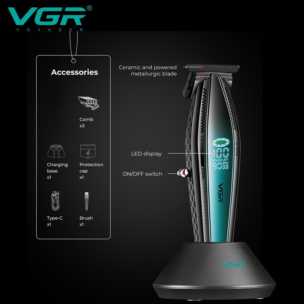 Original VGR V-992 Oil Head Clipper Hair Trimmer Professional Barber Cordless Clipper Electric Hair Cutting Machine Metal Hair Trimmer Digital Display