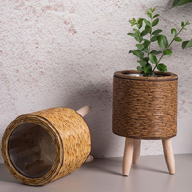 Practical Miniature Garden Accessories Flower Pot Container Holder Combining Functionality And Stylish Woven Appearance