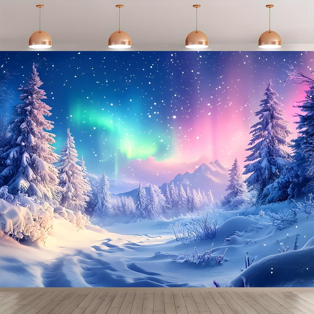 1Pcs Aurora Snow Forest Decoration Background Winter Backdrop Decorations For Photo Studio Photo Booth Christams Party