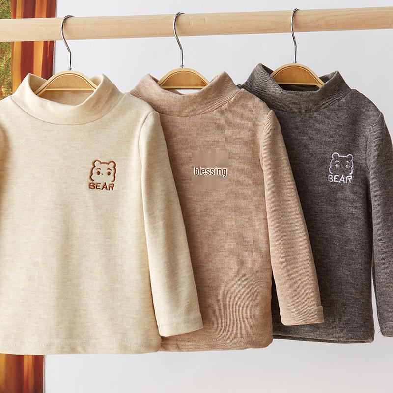 Kids' Fleece Half-High Collar Long-Sleeve Top - Warm, Trendy Base Layer for Boys & Girls