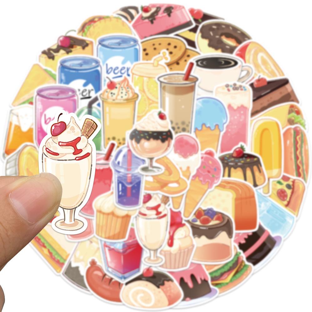 50 Hand-painted Food and Drinks Doodle Stickers Trolley Box Water Cup Diary Waterproof Diy Stickers