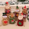 Festive 3D Burlap Apple Bag with Bells - Drawstring Gift & Candy Bag