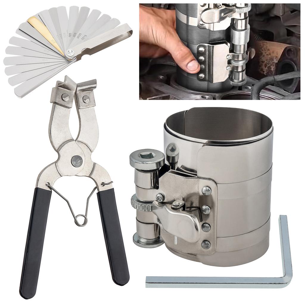 4inch Car Engine Piston Circle Compressor Tool, Adjustable Sizes From 2 Inch To 7 Inch with Piston Installer Plier, Silvery 50mm,175mm Piston Circle